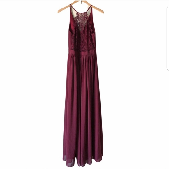 Lulu's Burgundy Maroon Lace Back Maxi Dress Medium - Picture 4 of 13